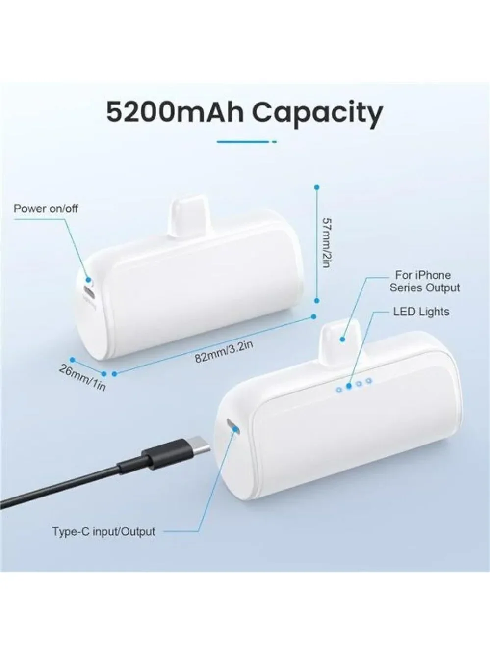 2 Pack Mini iPhone Portable Charger 5200mAh Fast Charging Travel Power Bank
